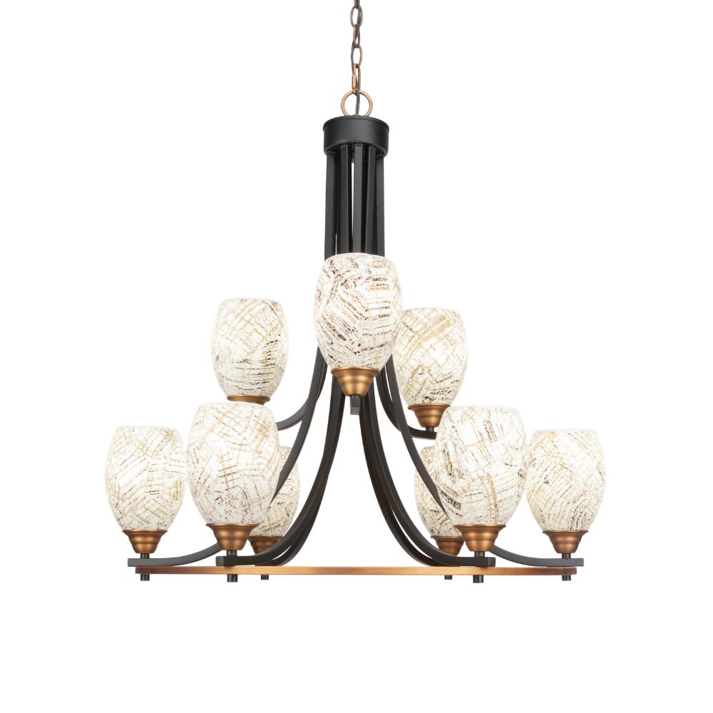 Toltec Lighting 3409-MBBR-5054 Paramount 9 Light Chandelier In Matte Black & Brass Finish With 5" Natural Fusion Glass 