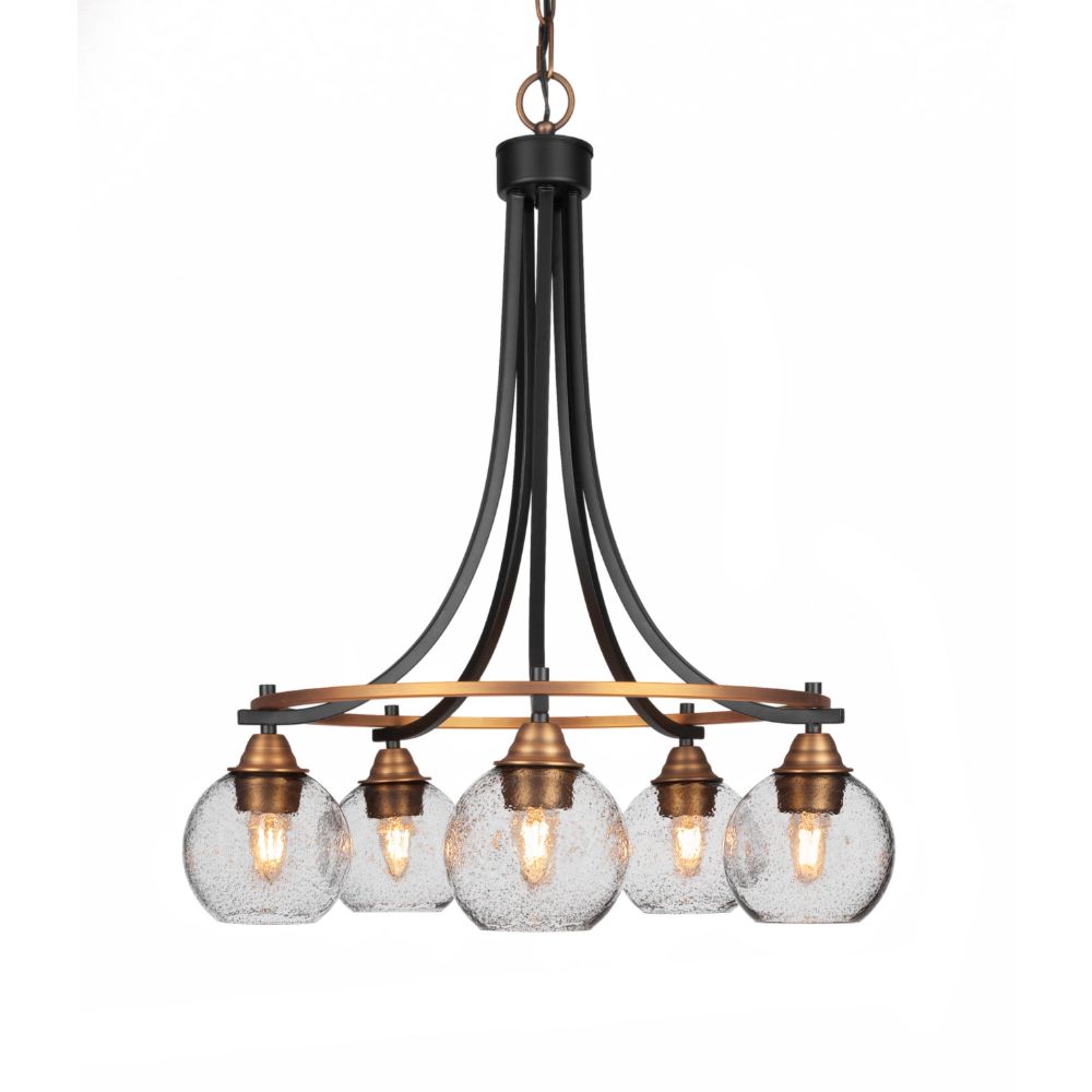 Toltec Lighting 3415-MBBR-4102 Paramount 5 Light Chandelier In Matte Black & Brass Finish With 5.75" Smoke Bubble Glass