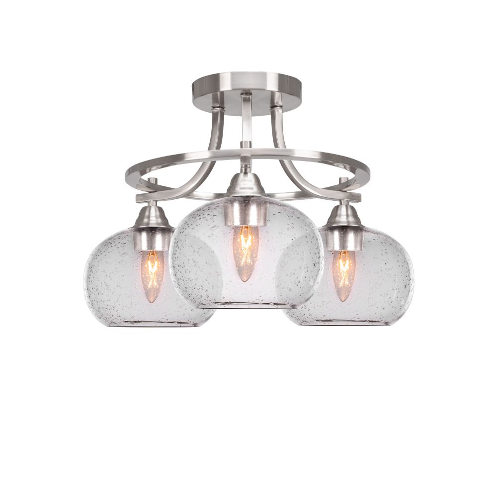 Toltec Lighting Paramount 3 Light Semi-Flush In Brushed Nickel Finish With 7" Clear Bubble Glass