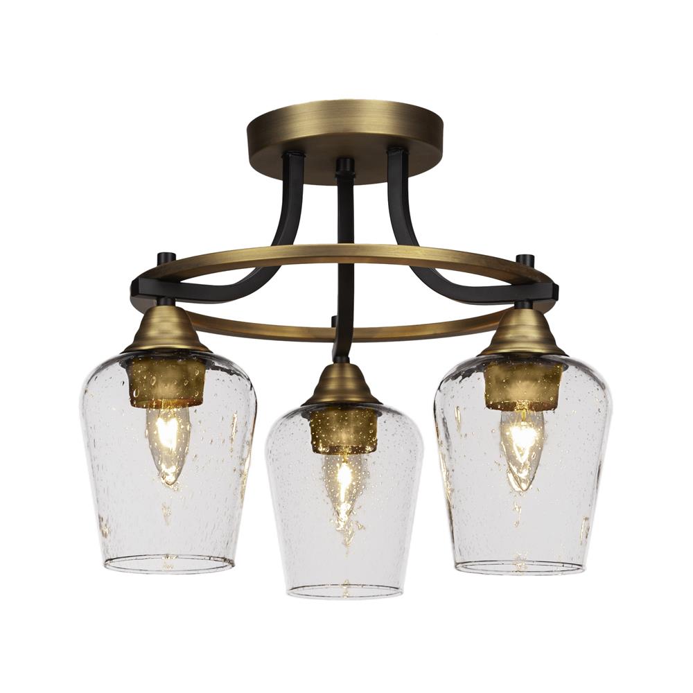 Toltec Lighting 3417-MBBR-210 Paramount 3 Light Semi-Flush In Matte Black And Brass Finish With 5” Clear Bubble Glass