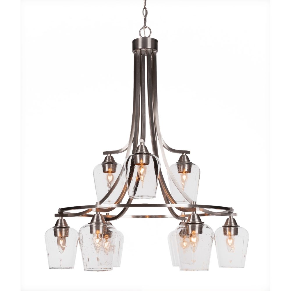 Toltec Lighting 3419-BN-210 Paramount 9 Light Chandelier In Brushed Nickel Finish With 5” Clear Bubble Glass