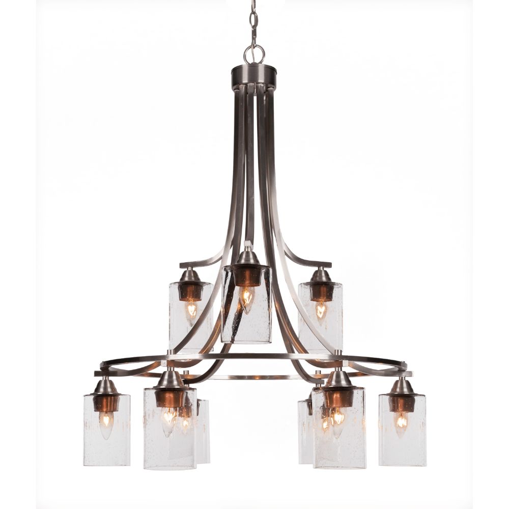 Toltec Lighting 3419-BN-300 Paramount 9 Light Chandelier In Brushed Nickel Finish With 4” Clear Bubble Glass