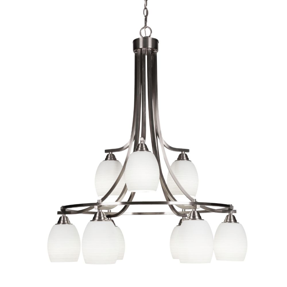 Toltec Lighting 3419-BN-4021 Paramount 9 Light Chandelier In Brushed Nickel Finish With 5” White Matrix Glass