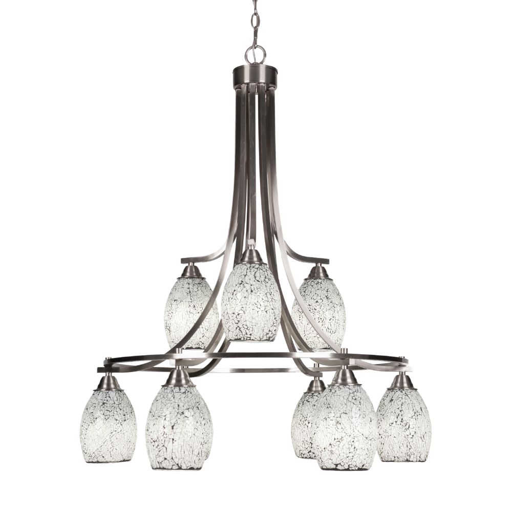 Toltec Lighting 3419-BN-4165 Paramount 9 Light Chandelier In Brushed Nickel Finish With 5” Black Fusion Glass