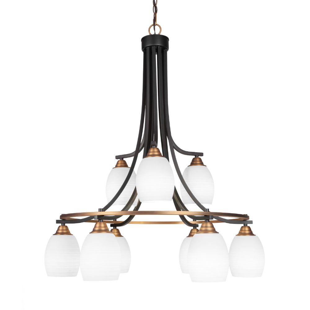 Toltec Lighting 3409-MBBN-4021 Paramount 9 Light Chandelier In Matte Black & Brushed Nickel Finish With 5" White Matrix Glass