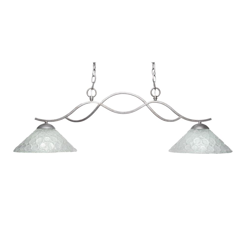 Toltec Lighting 342-AS-441 Revo 2 Light Island Light Shown In Aged Silver Finish With 12" Italian Bubble Glass