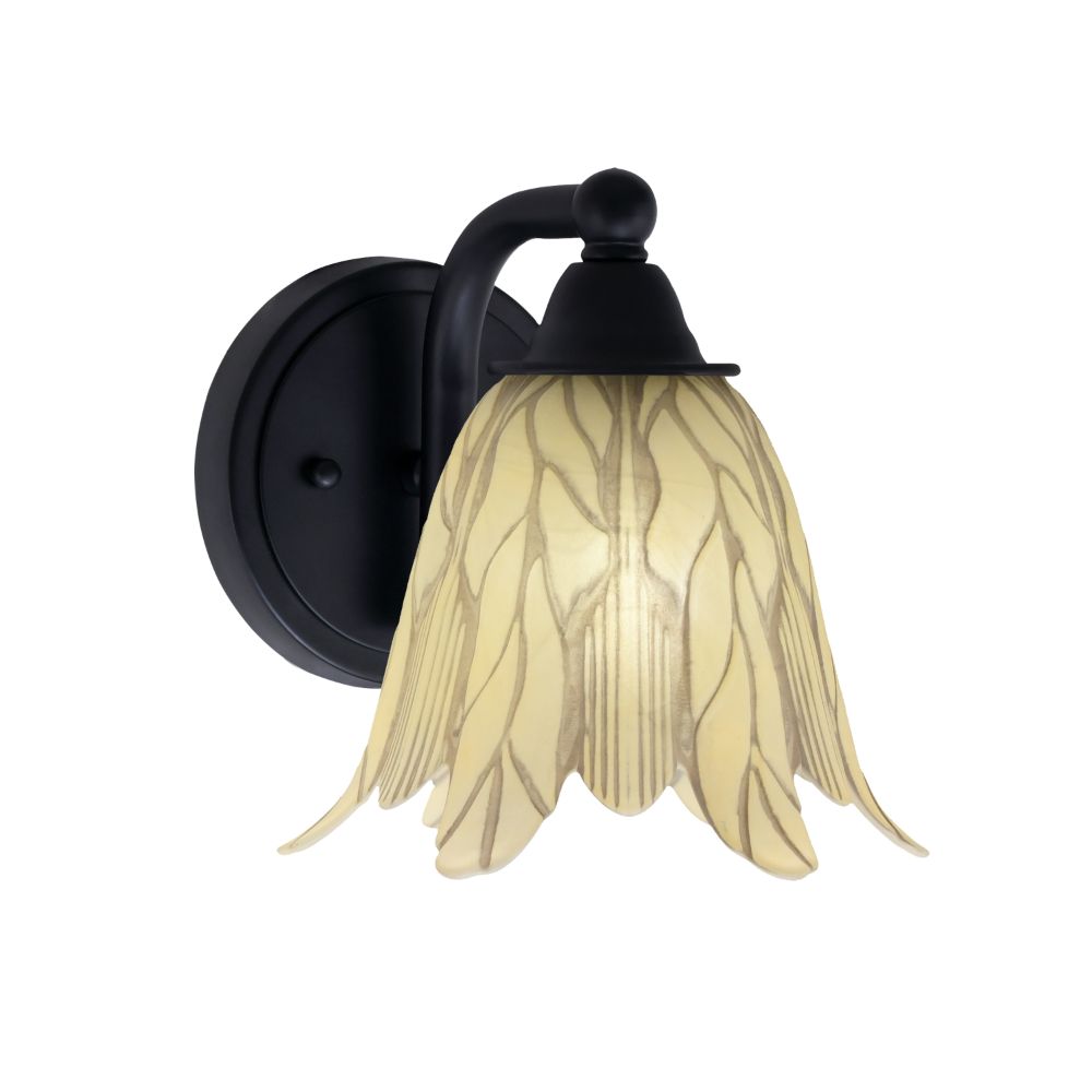 Toltec Lighting 3421-MB-1025 Paramount 1 Light Wall Sconce In Matte Black Finish With 7" Vanilla Leaf Glass