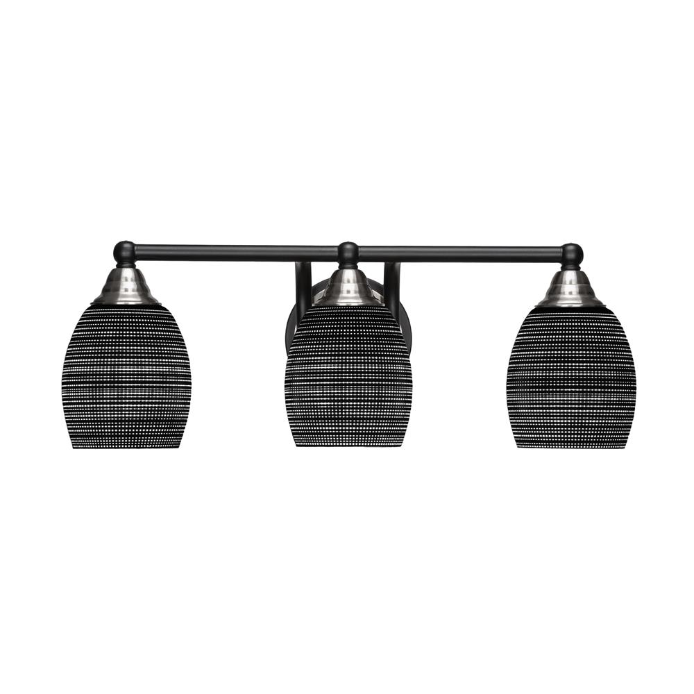 Toltec Lighting 3423-MBBN-4029 Paramount 3 Light Bath Bar In Matte Black And Brushed Nickel Finish With 5” Black Matrix Glass