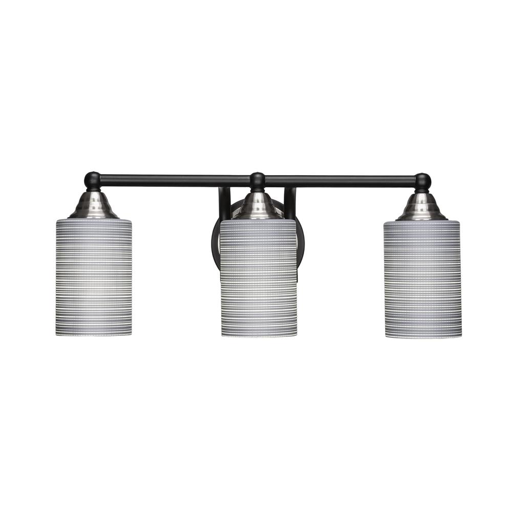 Toltec Lighting 3423-MBBN-4062 Paramount 3 Light Bath Bar In Matte Black And Brushed Nickel Finish With 4” Gray Matrix Glass