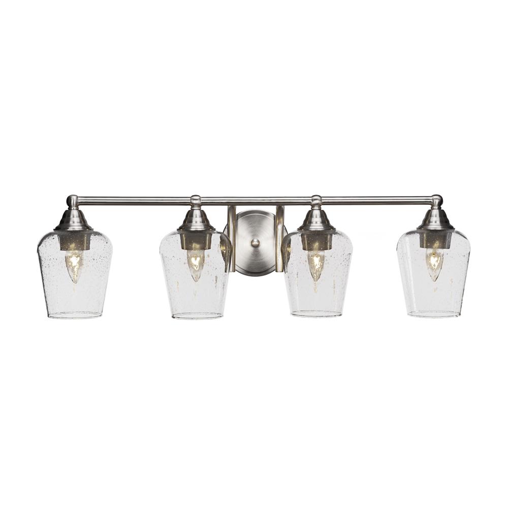 Toltec Lighting 3424-BN-210 Paramount 4 Light Bath Bar In Brushed Nickel Finish With 5” Clear Bubble Glass
