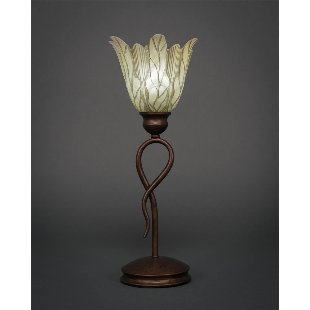 Toltec Lighting 35-BRZ-1025 Leaf Mini Table Lamp Shown In Bronze Finish With 7" Vanilla Leaf Glass