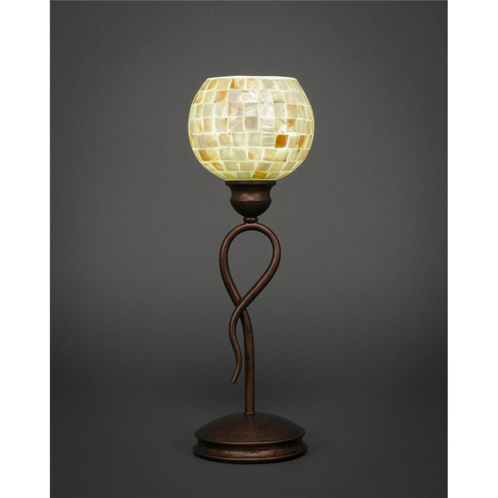 Toltec Lighting 35-BRZ-405 Leaf Mini Table Lamp Shown In Bronze Finish With 6" Mystic Seashell Glass
