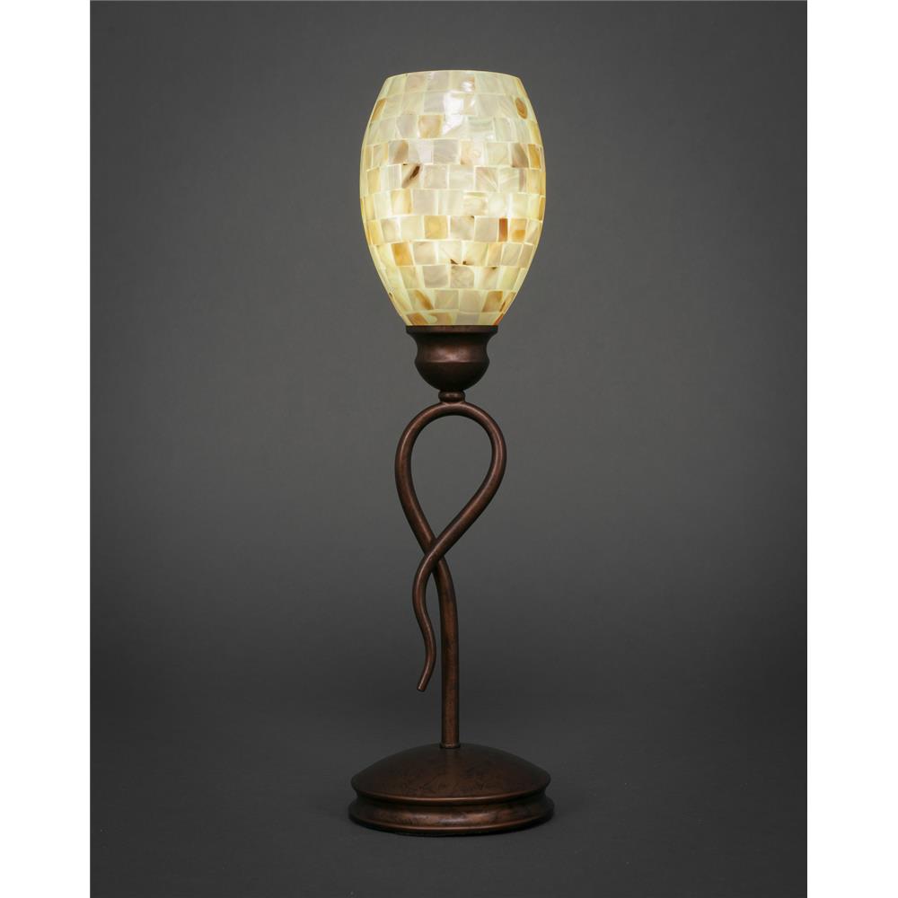 Toltec Lighting 35-BRZ-406 Leaf Mini Table Lamp Shown In Bronze Finish With 5" Ivory Glaze Seashell Glass