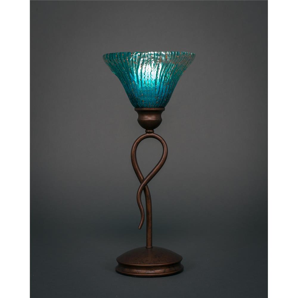 Toltec Lighting 35-BRZ-458 Leaf Mini Table Lamp Shown In Bronze Finish With 7" Teal Crystal Glass