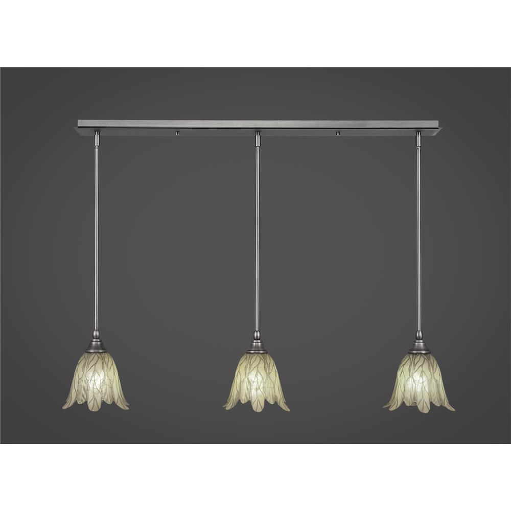 Toltec Lighting 36-BN-1025 3 Light Multi Light Mini Pendant With Hang Straight Swivels Shown In Brushed Nickel Finish With 7" Vanilla Leaf Glass