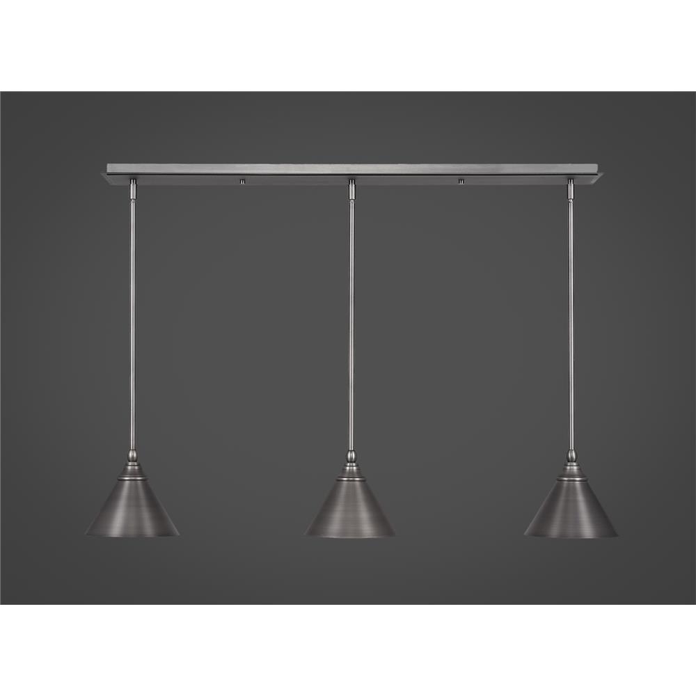 Toltec Lighting 36-BN-421 3 Light Multi Light Mini Pendant With Hang Straight Swivels Shown In Brushed Nickel Finish With 7" Brushed Nickel Cone Metal Shade