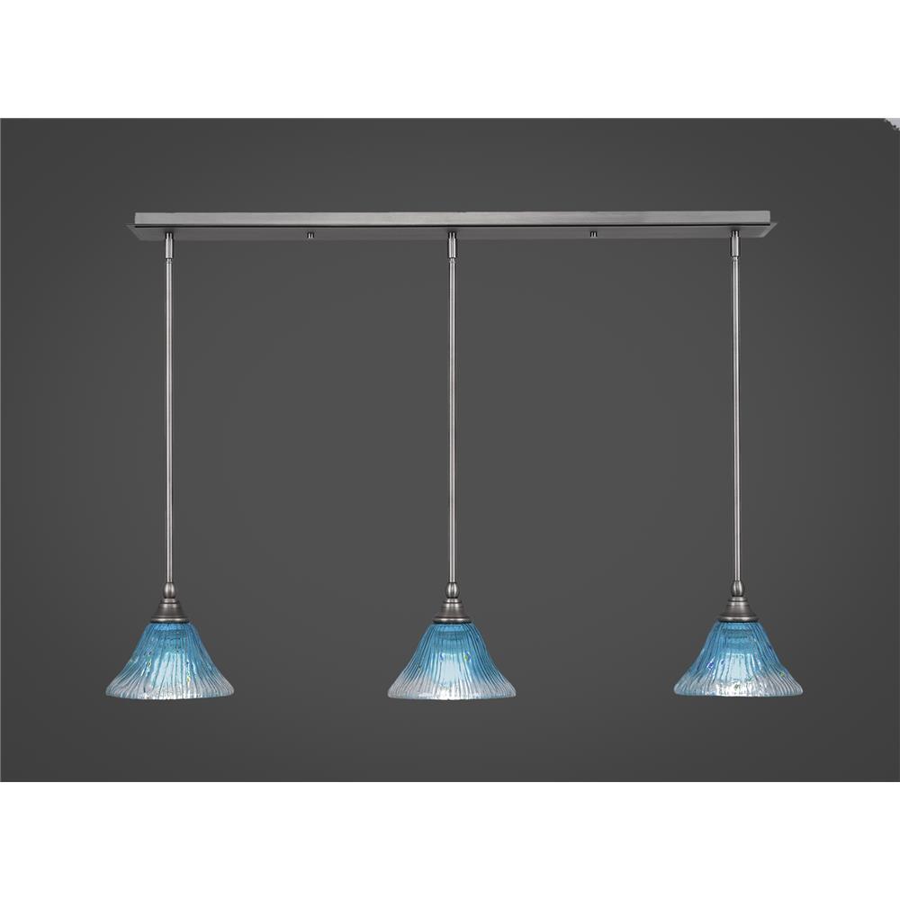Toltec Lighting 36-BN-458 3 Light Multi Light Mini Pendant With Hang Straight Swivels Shown In Brushed Nickel Finish With 7" Teal Crystal Glass