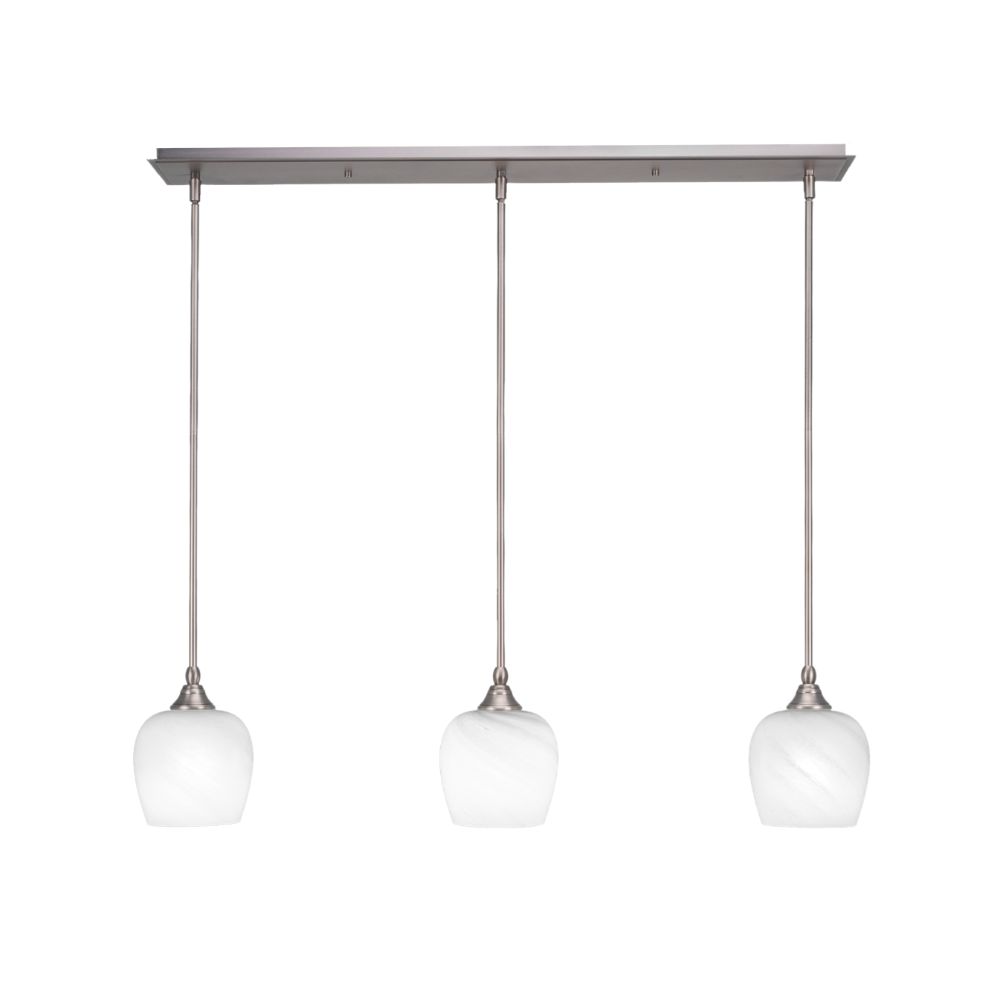 Toltec Lighting 36-BN-4811 3 Light Linear Pendalier With Hang Straight Swivels Shown In Brushed Nickel Finish With 6" White Marble Glass