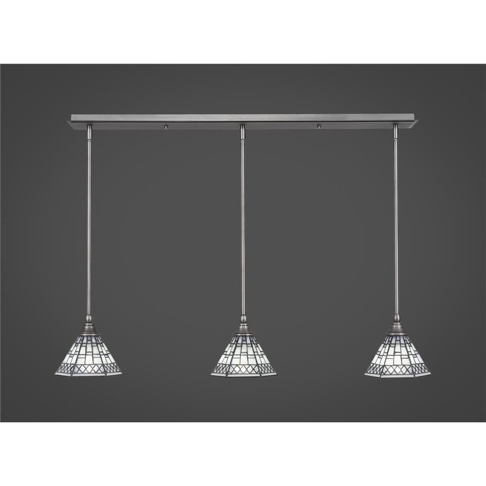 Toltec Lighting 36-BN-9105 3 Light Multi Light Mini Pendant With Hang Straight Swivels Shown In Brushed Nickel Finish With 7" Pewter Tiffany Glass
