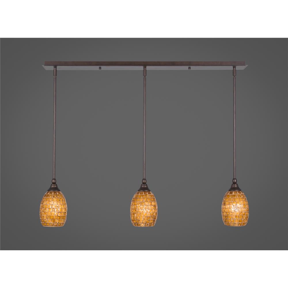 Toltec Lighting 36-BRZ-409 3 Light Multi Light Mini Pendant With Hang Straight Swivels Shown In Bronze Finish With 5" Copper Mosaic Glass