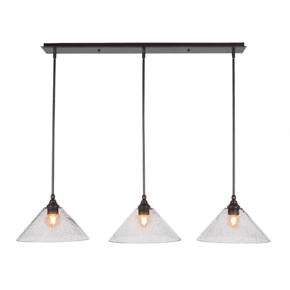 Toltec Lighting 36-DG-2122 3 Light Linear Pendalier With Hang Straight Swivels Shown In Dark Granite Finish With 12" Smoke Bubble Glass