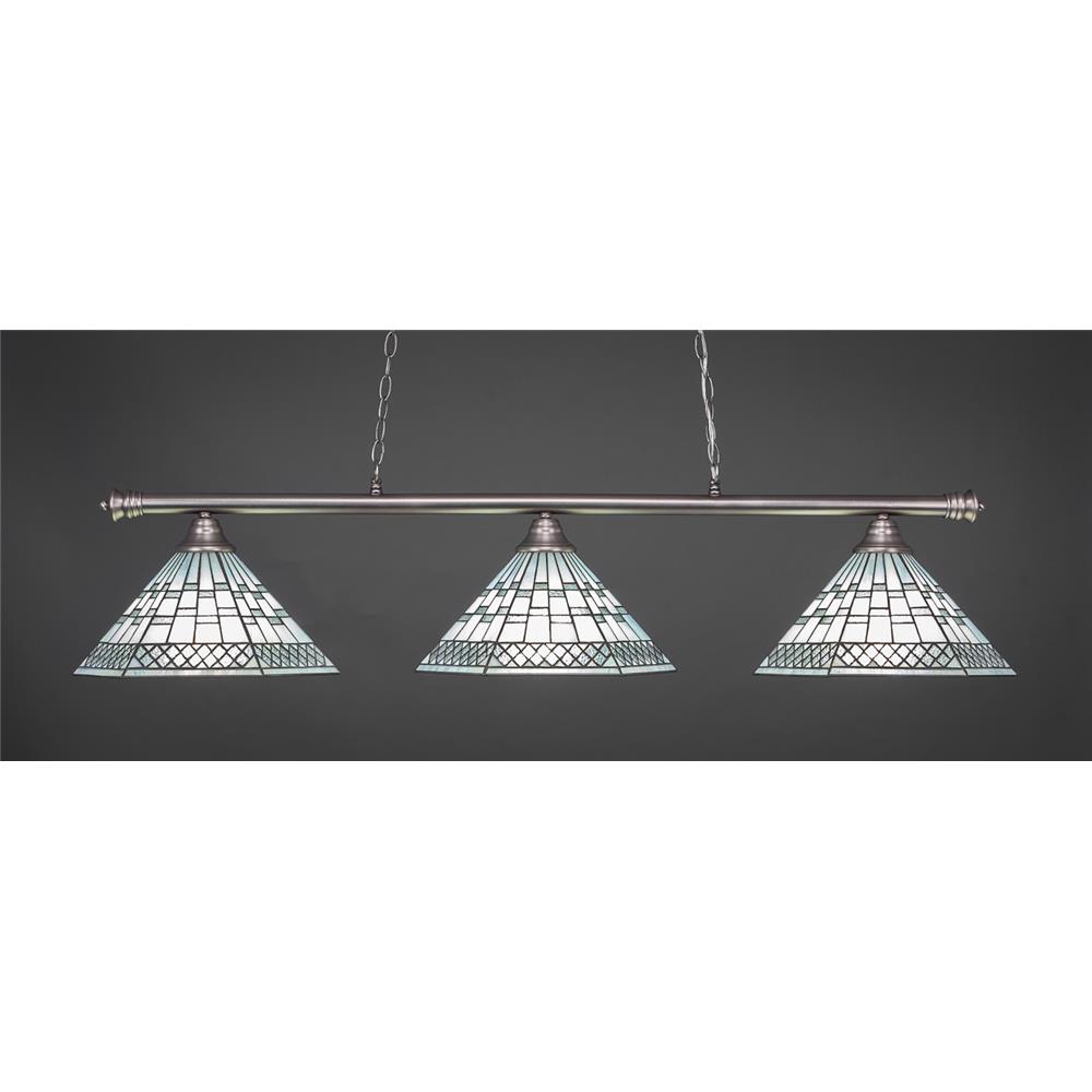 Toltec Lighting 373-BN-910 Oxford 3 Light Billiard Light in Brushed Nickel Finish With 16" Pewter Tiffany Glass
