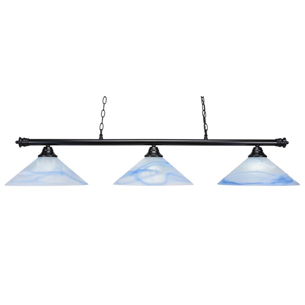 Toltec Lighting 373-MB-514 Oxford 3 Light Bar Shown In Matte Black Finish With 16" Blue Swirl Glass