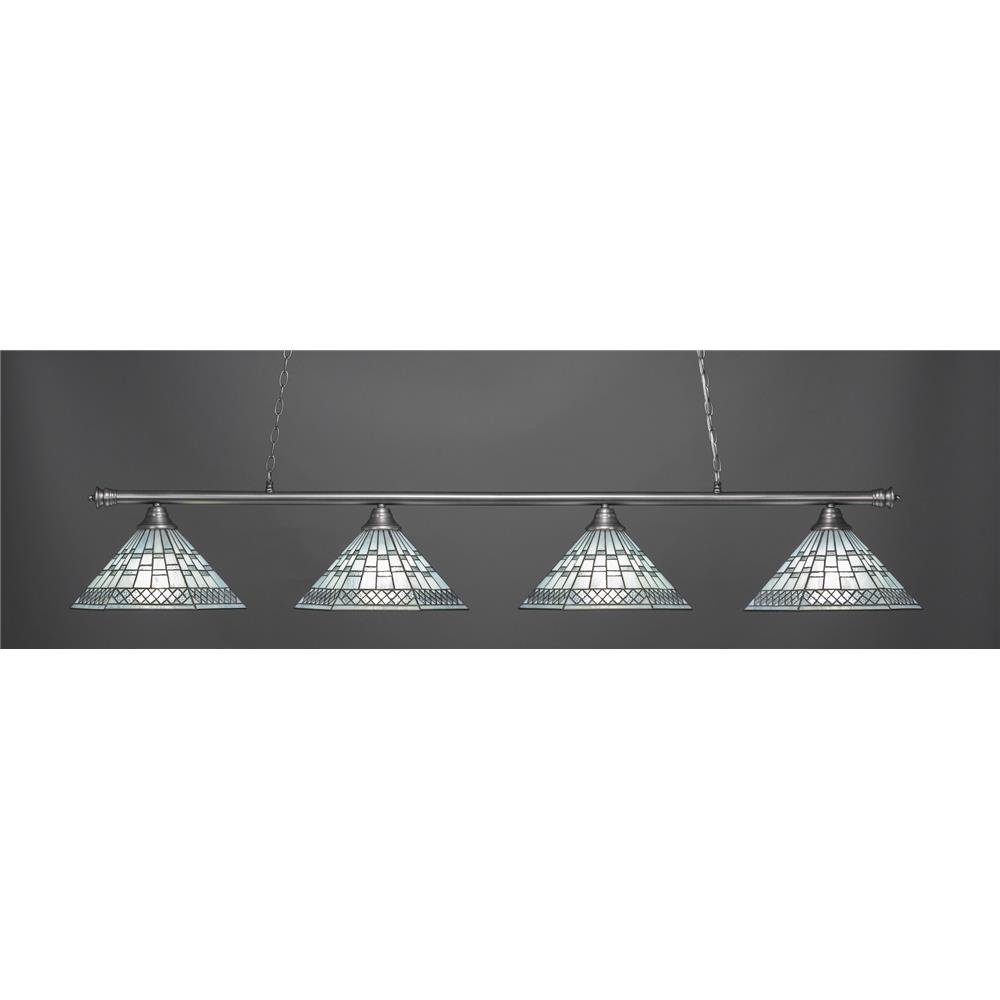 Toltec Lighting 374-BN-910 Oxford 4 Light Billiard Light with 16 in. Pewter Tiffany Glass in Brushed Nickel