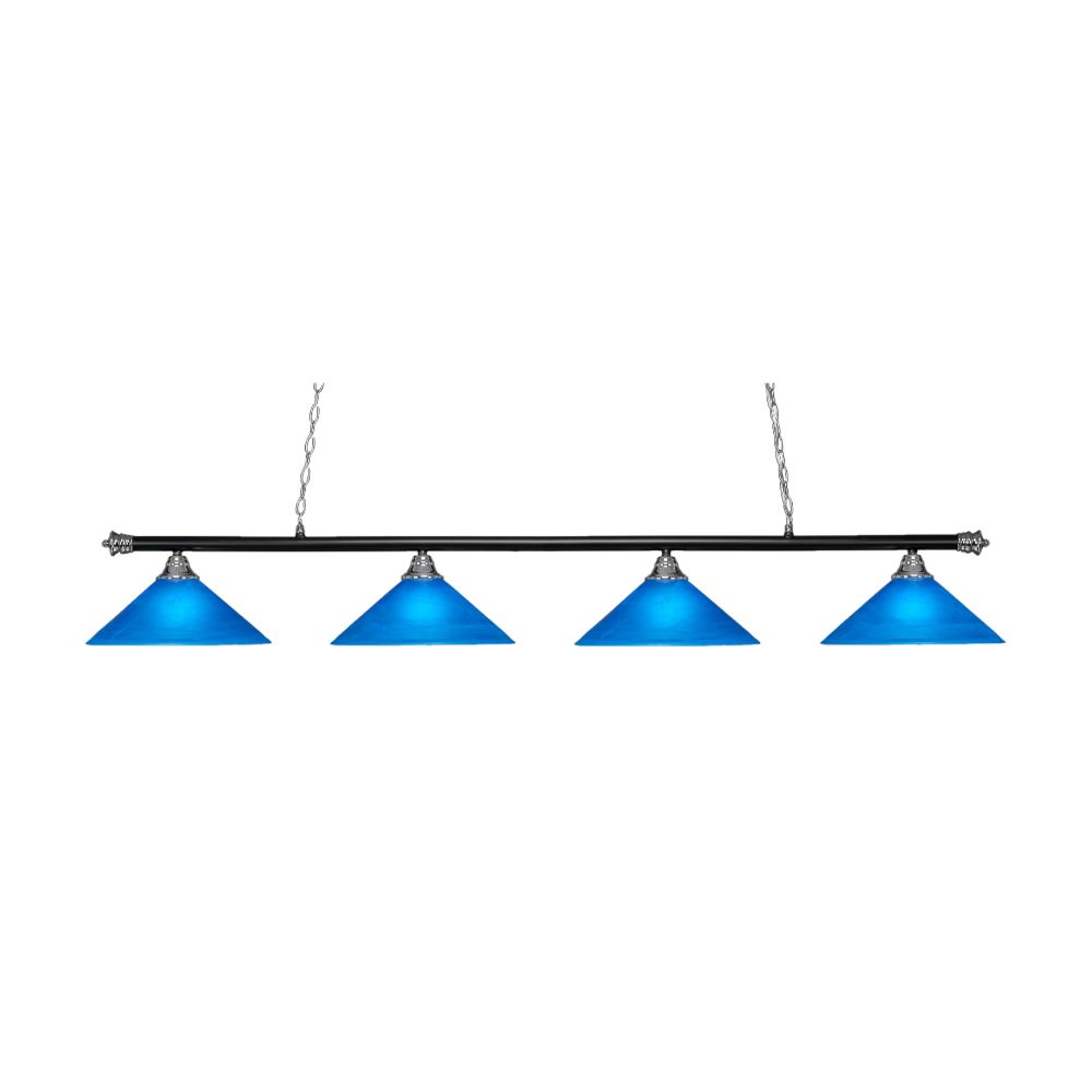 Toltec Lighting 374-CHMB-415 Oxford 4 Light Bar Shown In Chrome And Matte Black Finish With 16" Blue Italian Glass