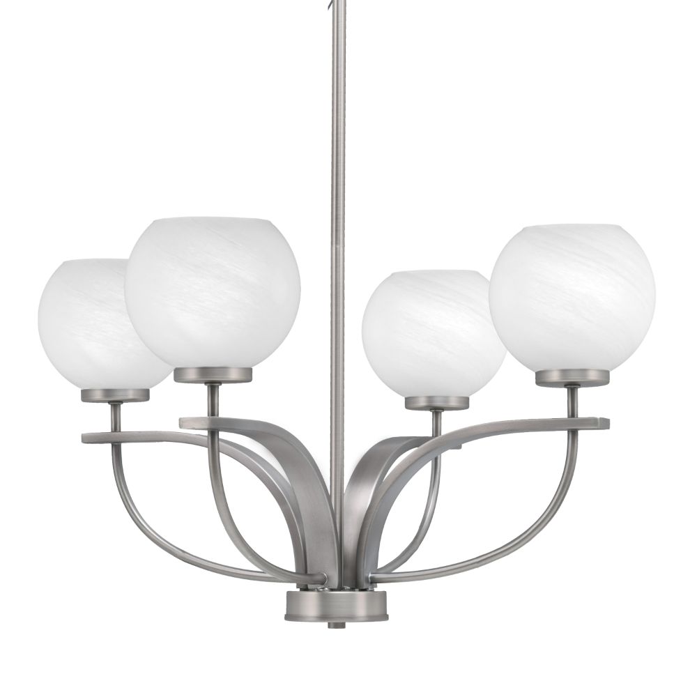 Toltec Lighting 3904-GP-4101 Cavella 4 Light Chandelier Shown In Graphite Finish With 5.75" White Marble Glass