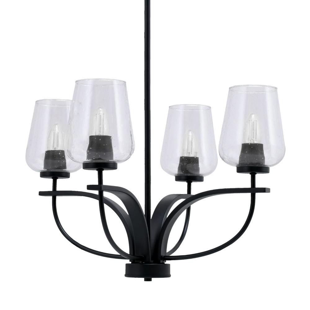 Toltec Lighting 3904-MB-210 Cavella 4 Light Chandelier Shown In Matte Black Finish With 5" Clear Bubble Glass