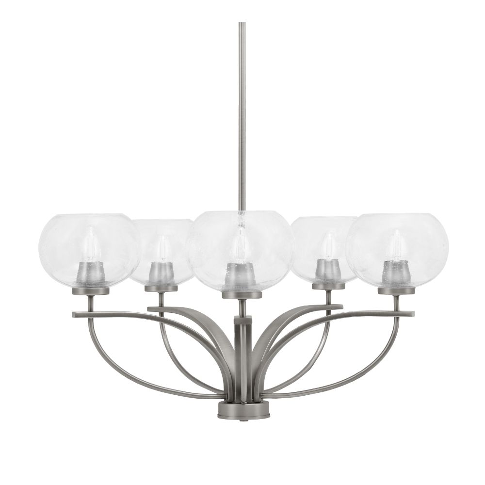 Toltec 3905-GP-202 Cavella 5 Light, Uplight Chandelier With Hang Straight Swivel Shown In Graphite Finish With 7" Clear Bubble Glass