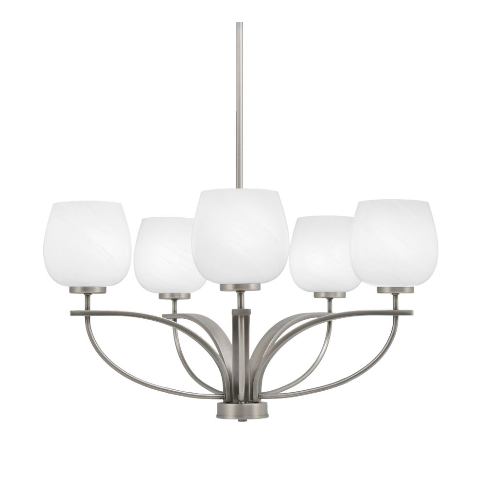 Toltec Lighting 3905-GP-4811 Cavella 5 Light Chandelier Shown In Graphite Finish With 6" White Marble Glass