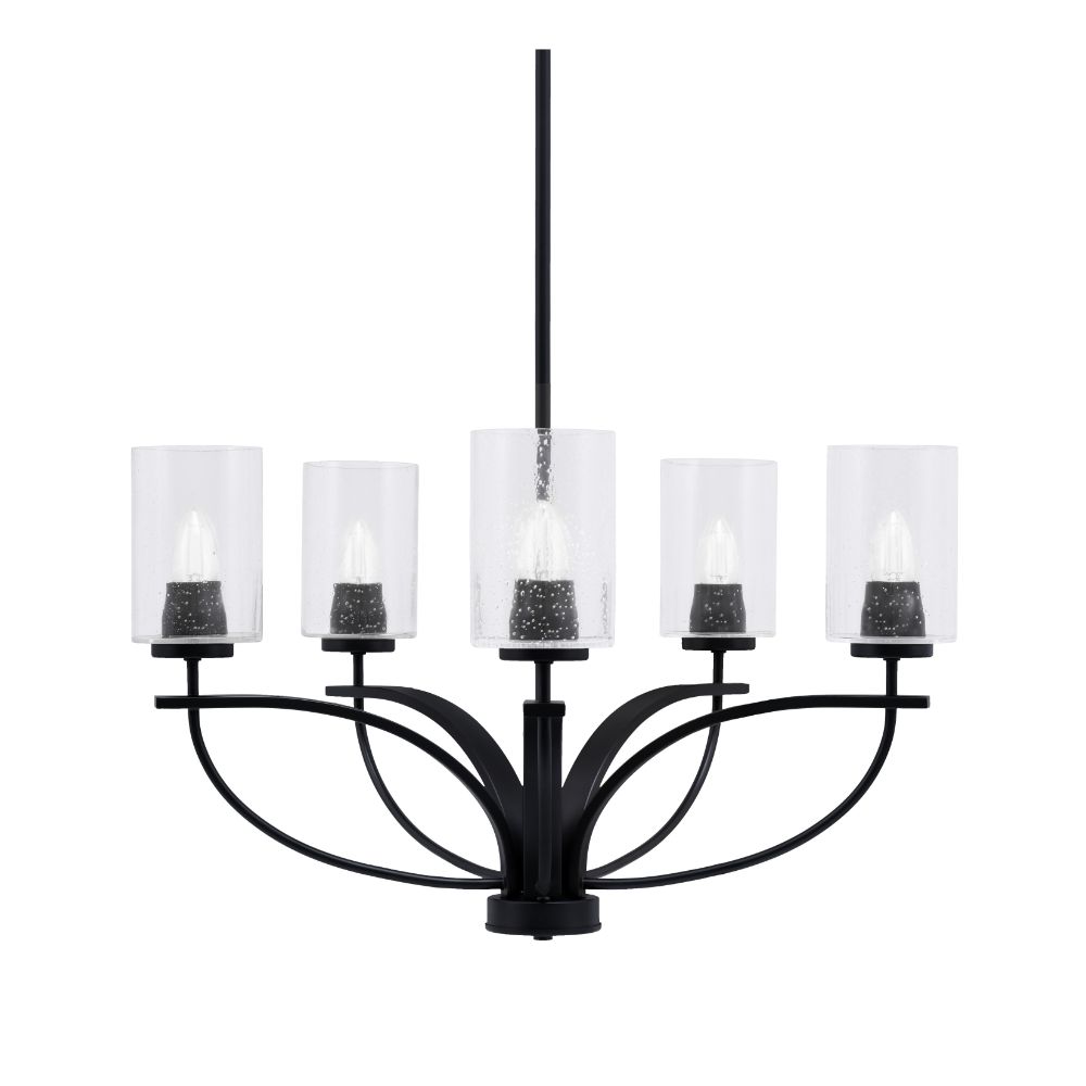 Toltec Lighting 3905-MB-300 Cavella 5 Light Chandelier In Matte Black Finish With 4" Clear Bubble Glass