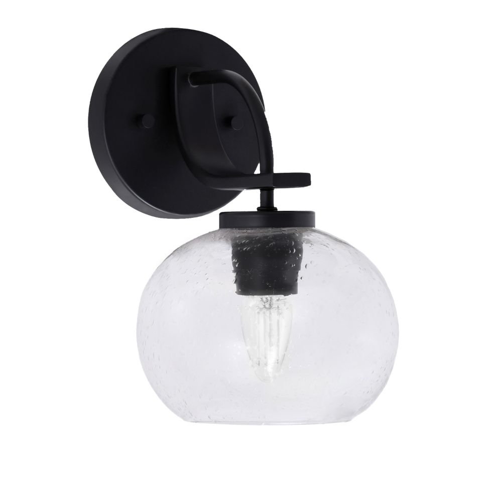 Toltec Lighting 3911-MB-202 Cavella 1 Light Wall Sconce Shown In Matte Black Finish With 7" Clear Bubble Glass