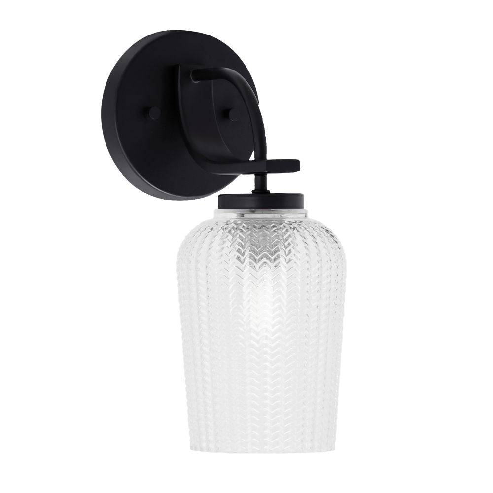 Toltec Lighting 3911-MB-4250 Cavella 1 Light Wall Sconce Shown In Matte Black Finish With 5" Clear Textured Glass