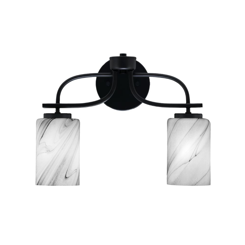 Toltec Lighting 3912-MB-3009 Cavella 2 Light Bath Bar In Matte Black Finish With 4" Onyx Swirl Glass