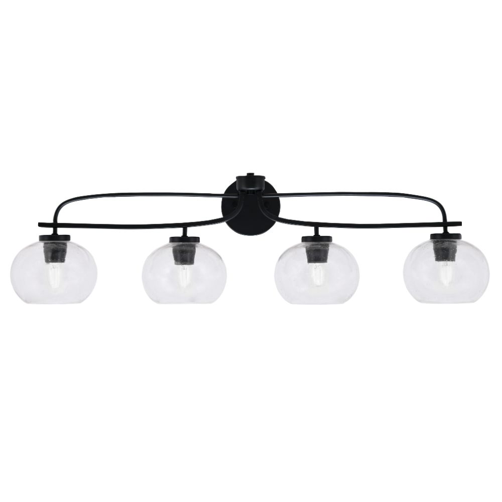 Toltec Lighting 3914-MB-202 Cavella 4 Light Bath Bar Shown In Matte Black Finish With 7" Clear Bubble Glass