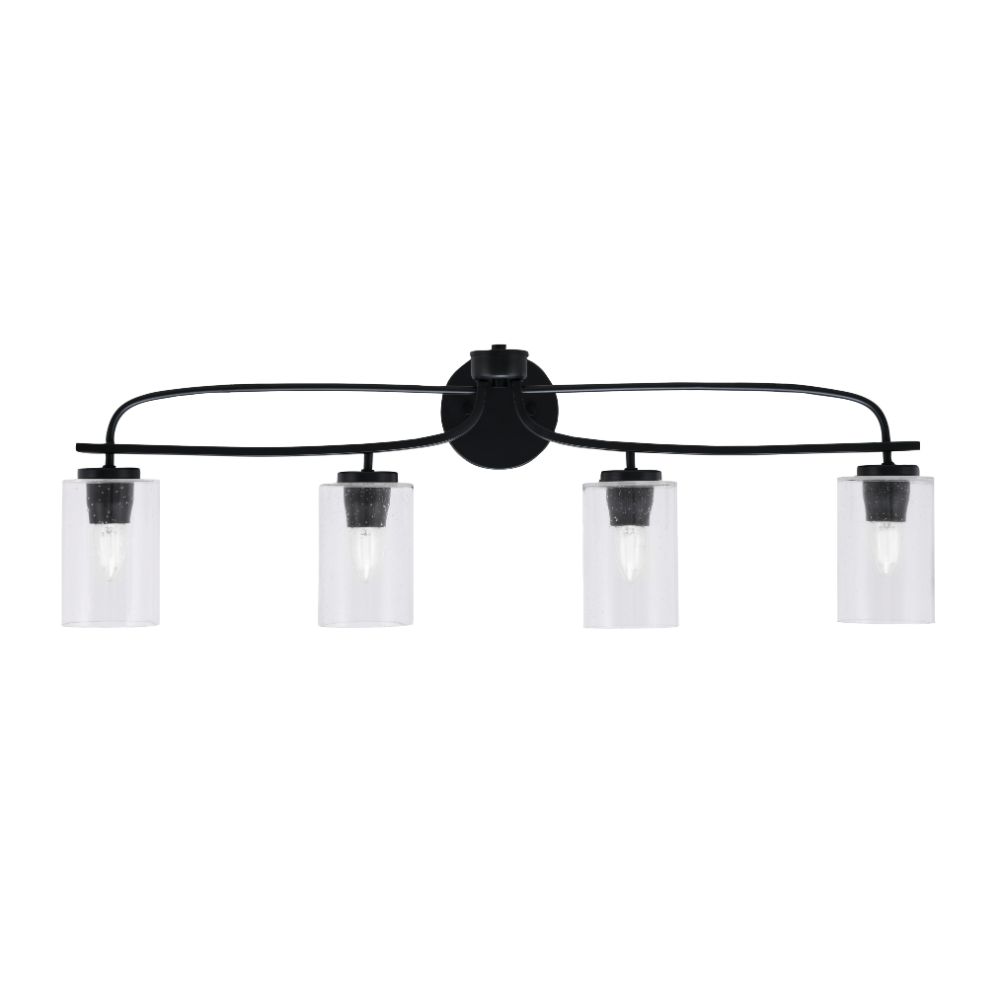 Toltec Lighting 3914-MB-300 Cavella 4 Light Bath Bar Shown In Matte Black Finish With 4" Clear Bubble Glass