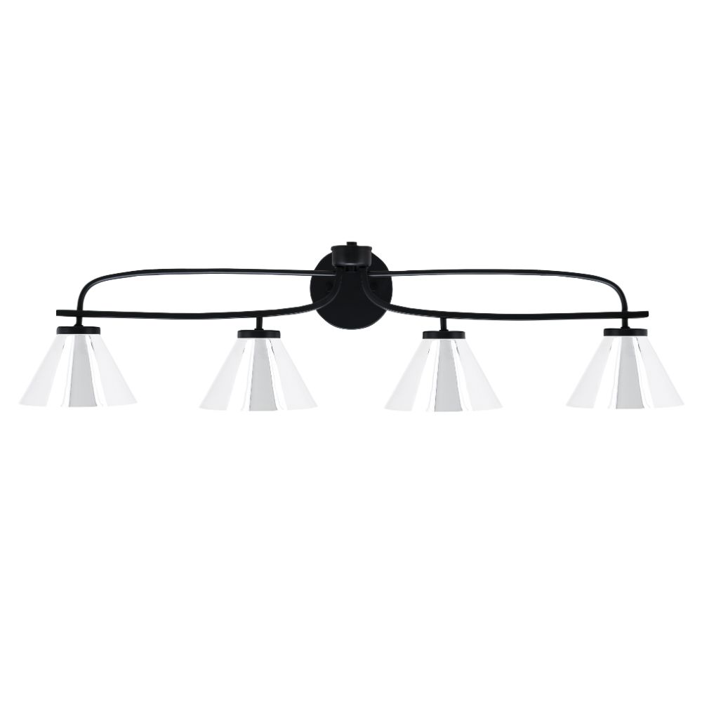 Toltec Lighting 3914-MB-421-CH Cavella 4 Light Bath Bar Shown In Matte Black Finish With 7" Chrome Cone Metal Shades