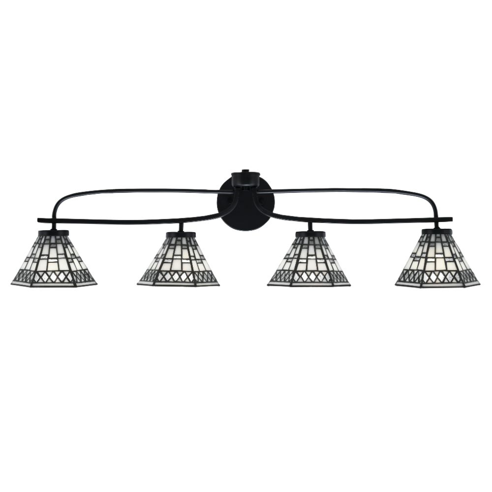 Toltec Lighting 3914-MB-9105 Cavella 4 Light Bath Bar Shown In Matte Black Finish With 7" Pewter Art Glass