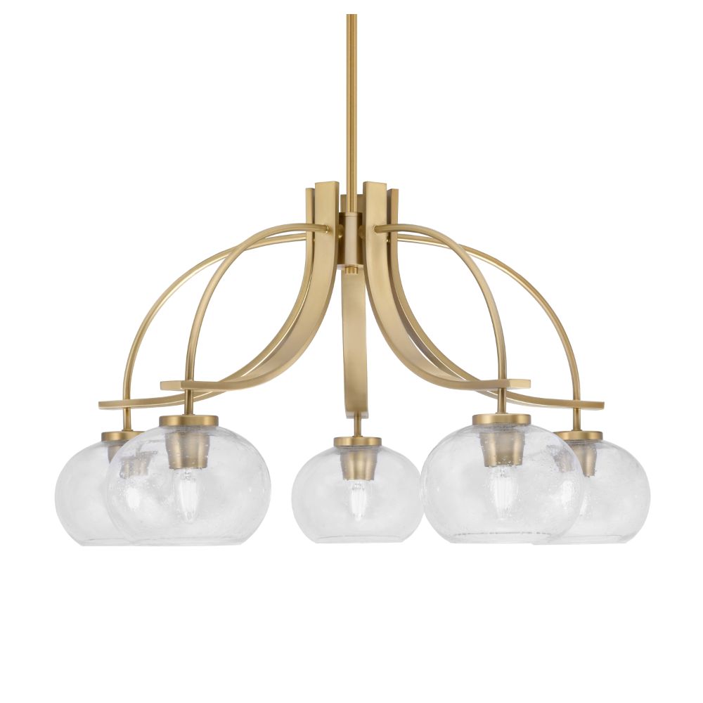 Toltec Lighting 3925-NAB-202 Cavella 5 Light, Downlight Chandelier, New Age Brass Finish, 7" Clear Bubble Glass