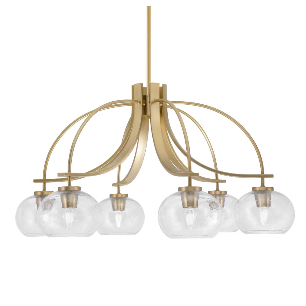 Toltec Lighting 3926-NAB-202 Cavella 6 Light, Downlight Chandelier, New Age Brass Finish, 7" Clear Bubble Glass