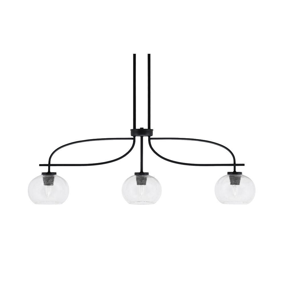Toltec Lighting 3936-MB-202 Cavella 3 Light Island Light Shown In Matte Black Finish With 7" Clear Bubble Glass