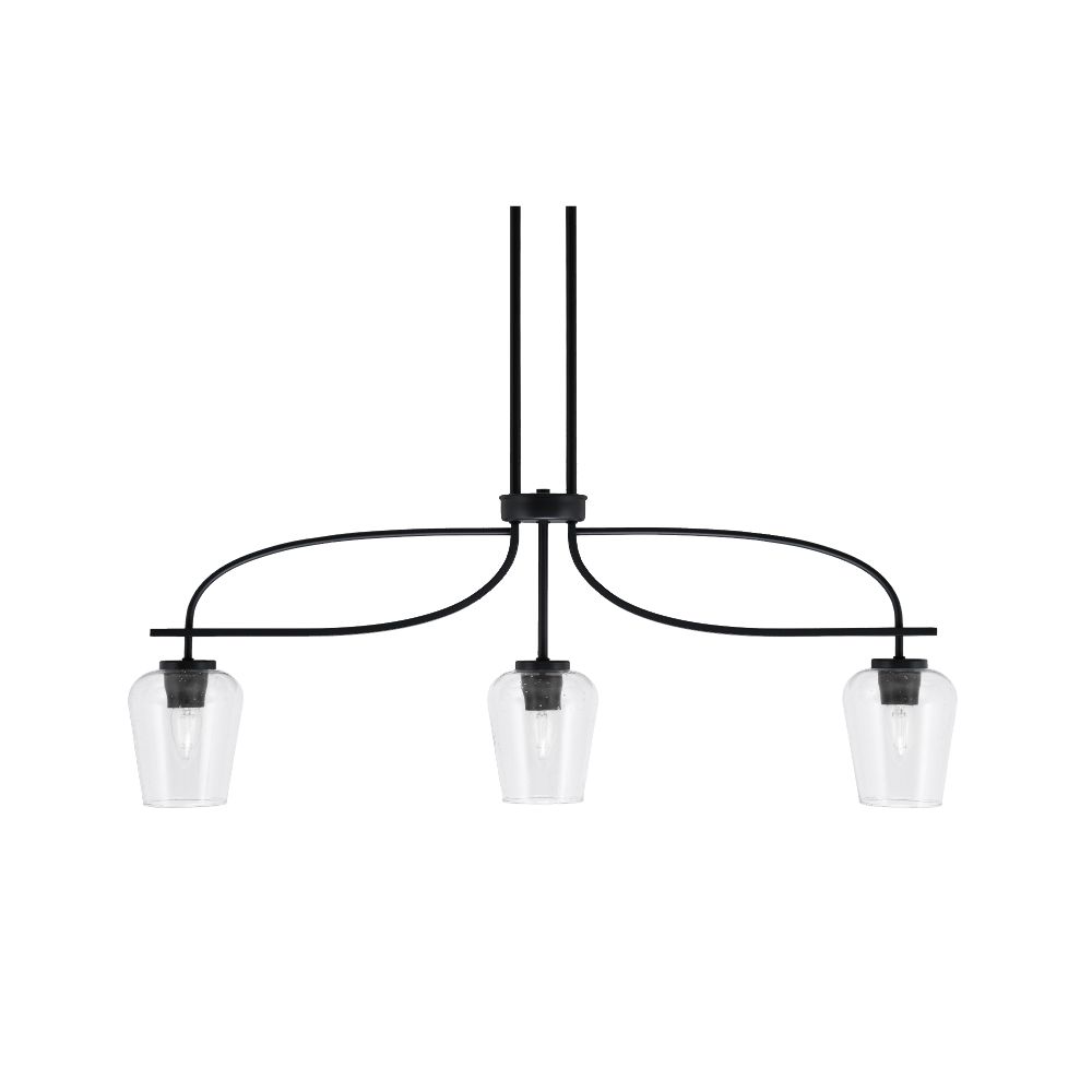 Toltec Lighting 3936-MB-210 Cavella 3 Light Island Light Shown In Matte Black Finish With 5" Clear Bubble Glass