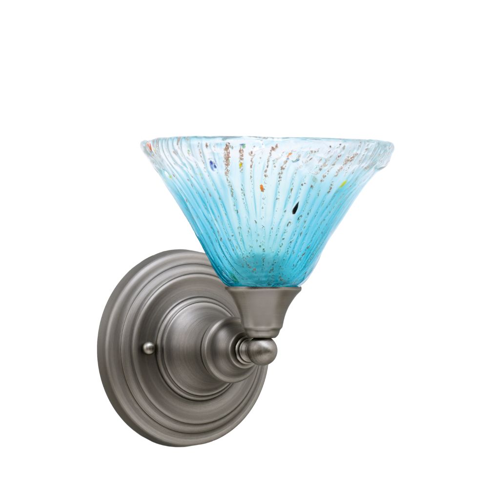 Toltec Lighting 40-BN-458 Brushed Nickel Finish Wall Sconce With 7 in. Teal Crystal Glass