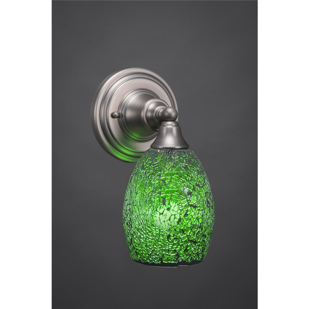 Toltec 40-BN-5057 Wall Sconce Shown In Brushed Nickel Finish With 5" Green Fusion Glass