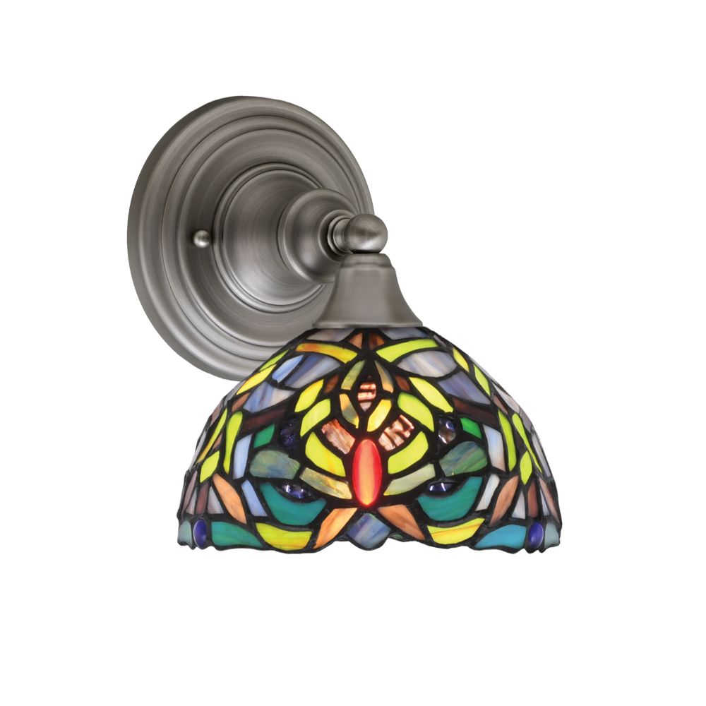 Toltec Lighting 40-BN-9905 Wall Sconce with 7 in. Kaleidoscope Tiffany Glass in Brushed Nickel