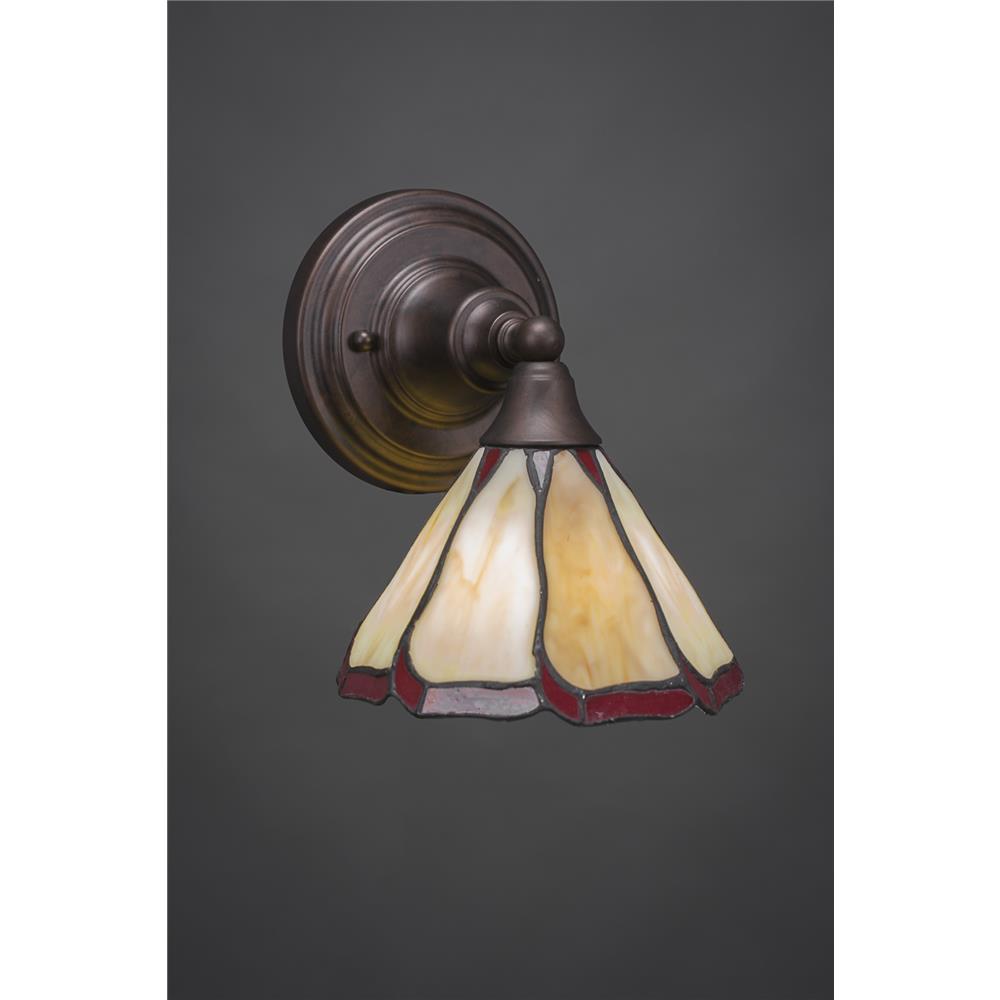 Toltec 40-BRZ-9165 Wall Sconce Shown In Bronze Finish With 7" Honey & Burgundy Flair Tiffany Glass