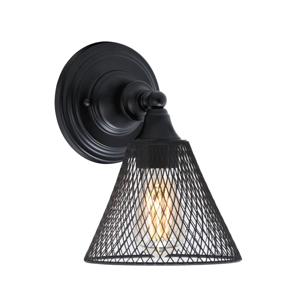 Toltec Lighting 40-MB-805-LED18C Wall Sconce Shown In Matte Black Finish With 5" Mesh Cone Metal Shade